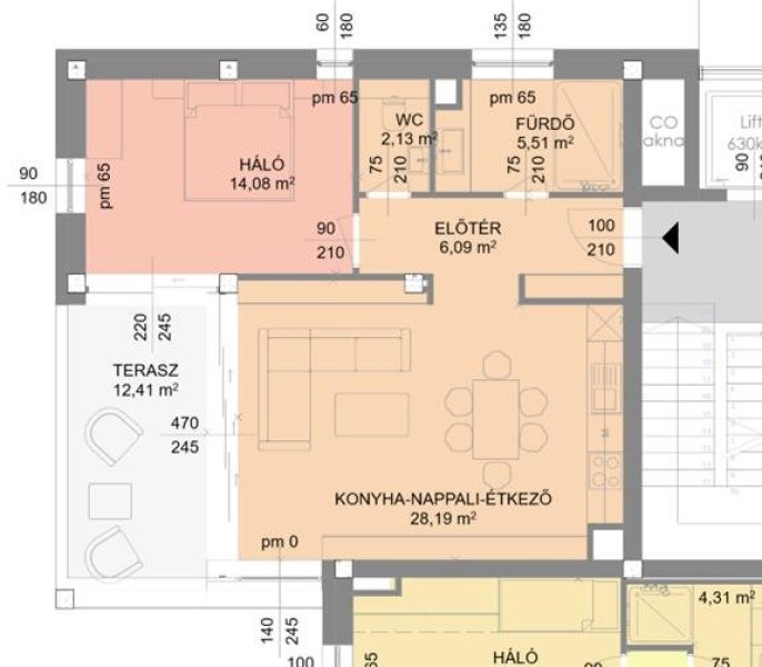 6-os tipusú lakás zöldterülettel alaprajz A,C épület
