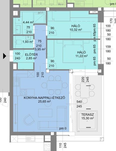 9-es tipusú lakás zöldterülettel alaprajz A,C épület